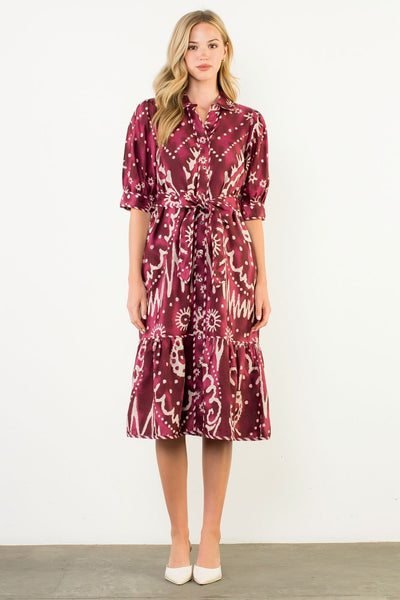 THML Elbow Sleeve Print Tiered Dress