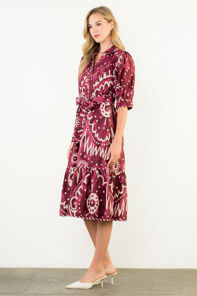 THML Elbow Sleeve Print Tiered Dress