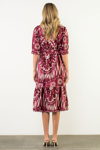 THML Elbow Sleeve Print Tiered Dress