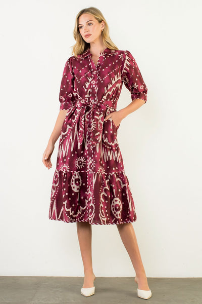 THML Elbow Sleeve Print Tiered Dress