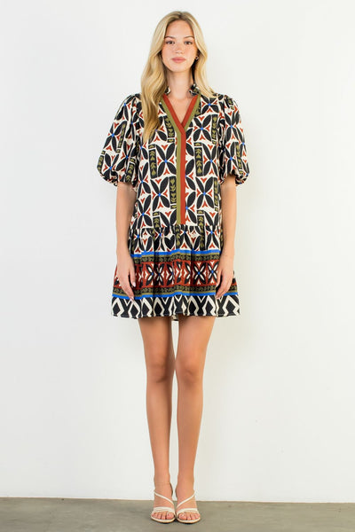 THML Puff Sleeve Floral Dress [black]