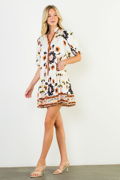 THML Puff Sleeve Floral Dress [white]
