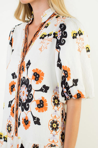THML Puff Sleeve Floral Dress [white]