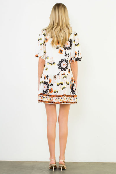 THML Puff Sleeve Floral Dress [white]