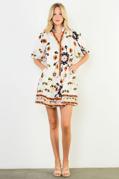 THML Puff Sleeve Floral Dress [white]