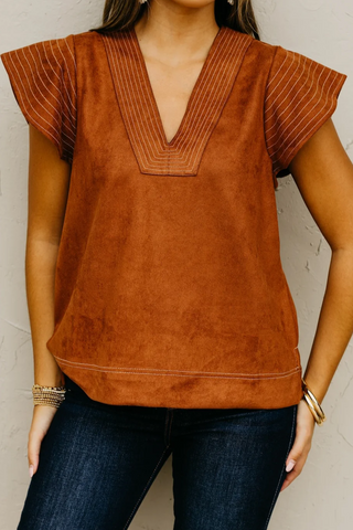 THML Flutter Sleeve Suede Top