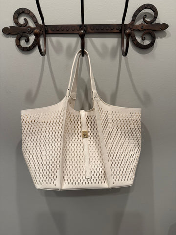 Melie Bianco Laser Cut Vegan Leather Tote Bag [ivory]