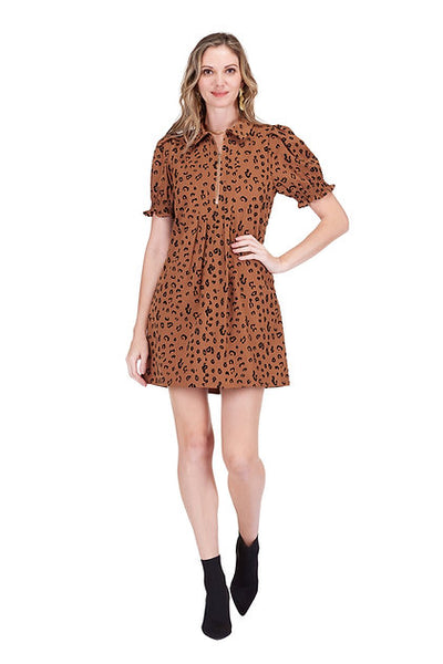 Jade Brown Leopard Front Zip Dress