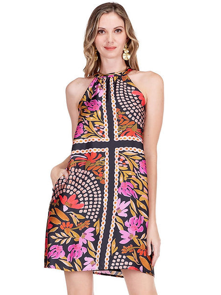 Jade Paved Petals Halter Dress