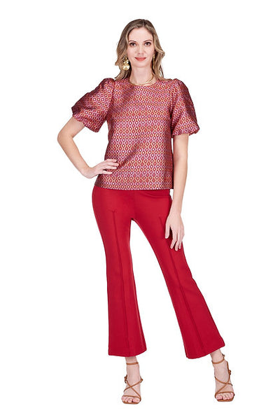 Jade Groovy Grid Puff Sleeve Top