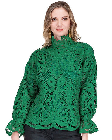 Jade Mock Neck Lace Pull Over Top [green]