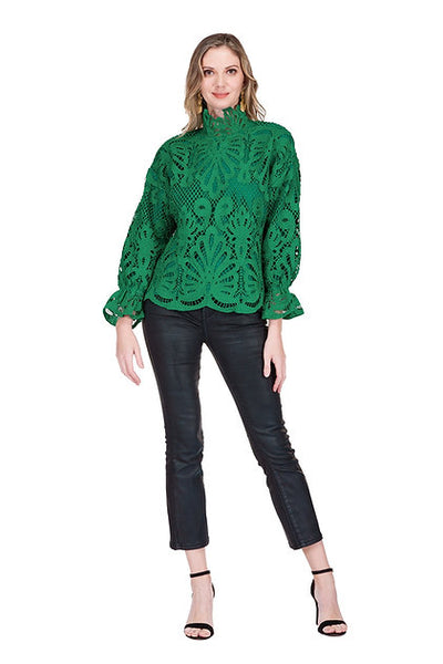 Jade Mock Neck Lace Pull Over Top [green]