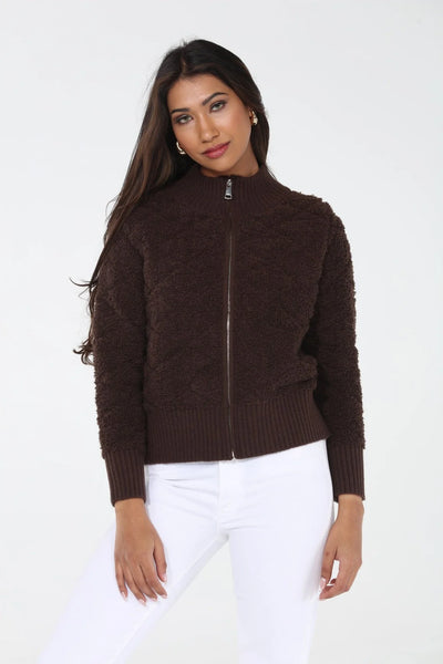 Rain + Rose Textured Zip Front Cardigan