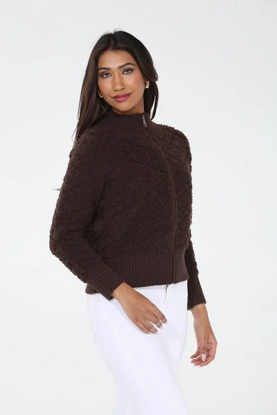 Rain + Rose Textured Zip Front Cardigan