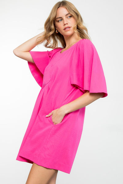 THML Flutter Bell Sleeve Dress [pink]