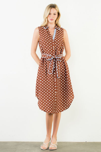 THML Sleeveless Polka Dot Button Up Dress