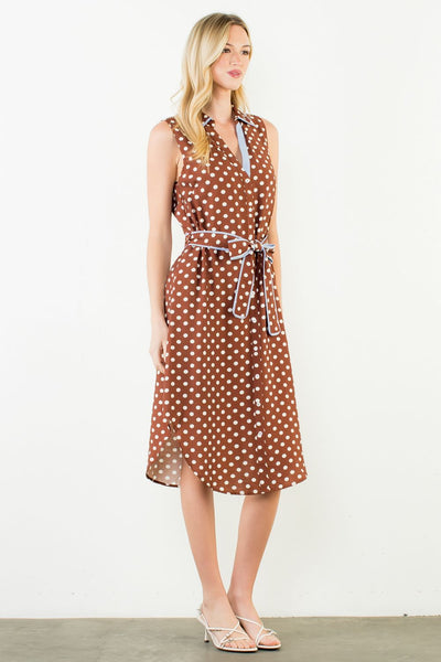 THML Sleeveless Polka Dot Button Up Dress