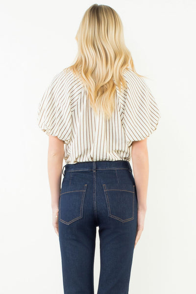 THML Puff Sleeve Stripe Tie Blouse