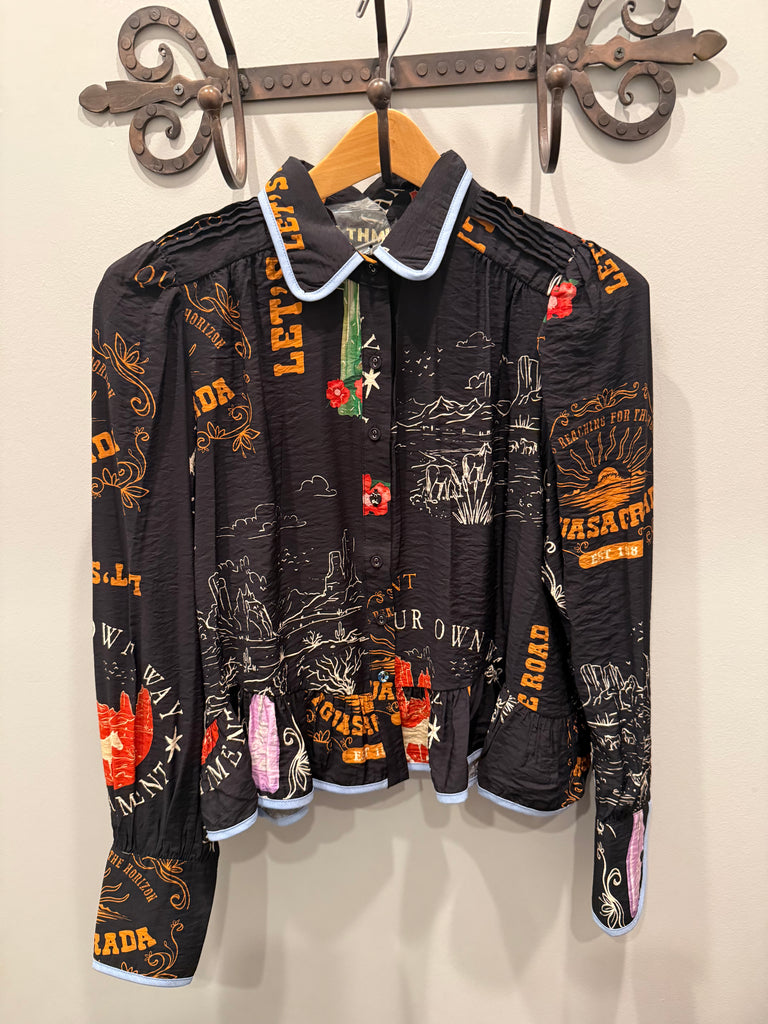 THML Western Print Button Front Top