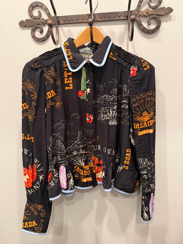 THML Western Print Button Front Top