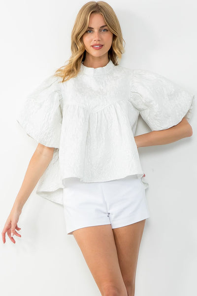 THML Puff Sleeve Flower Textured Top [white]