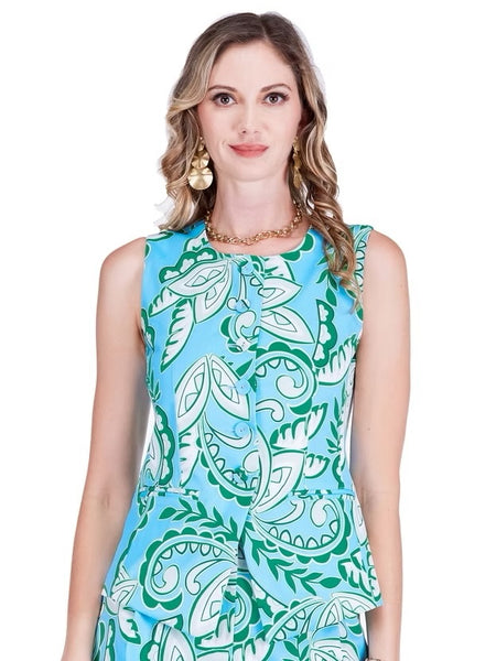 Jade Green Paisley Button Front Vest