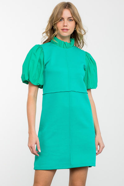 THML Poplin Sleeve Textured Dress [aqua]