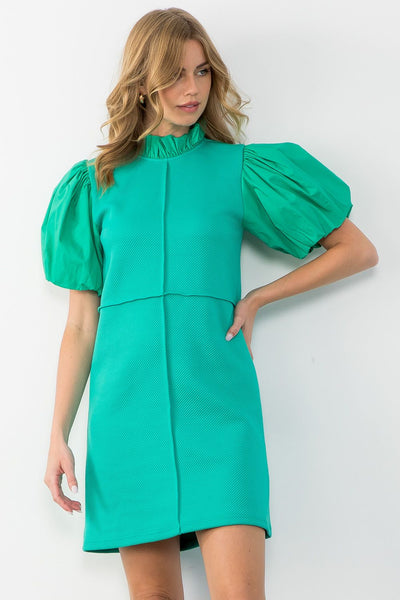 THML Poplin Sleeve Textured Dress [aqua]