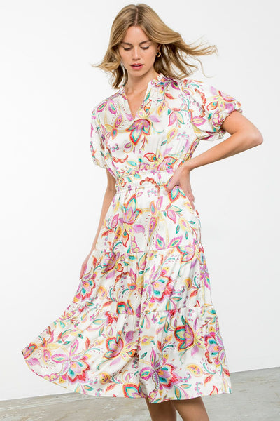 THML Floral Paisley Print Midi Dress