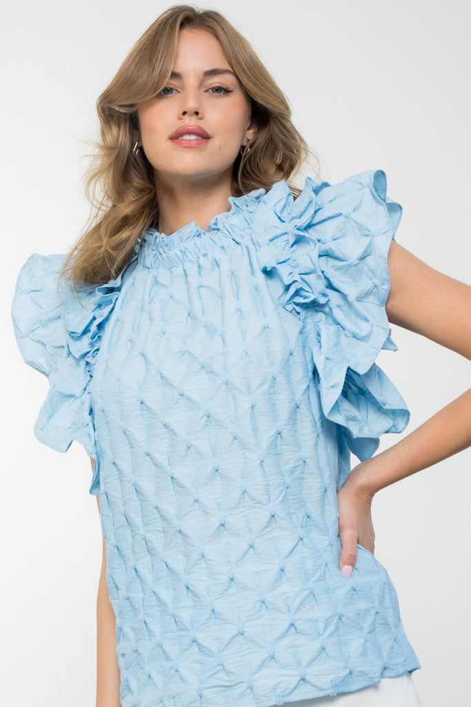 THML Double Flutter Sleeve Textured Top
