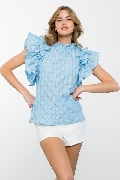 THML Double Flutter Sleeve Textured Top
