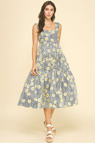 PINCH Floral Stripe Tiered Midi Dress