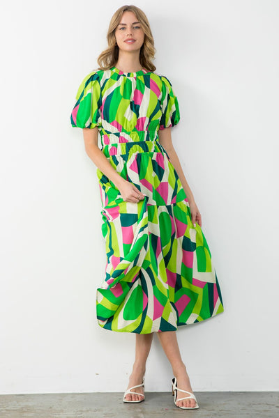 THML Puff Sleeve Multi Color Maxi Dress