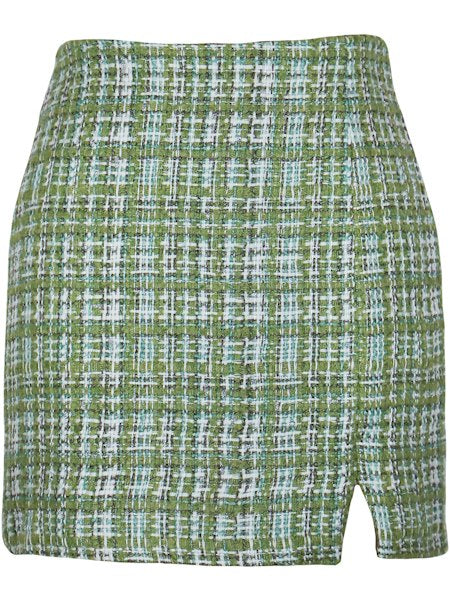 Lucy Paris Dionne Mini Green Tweed Mini Skirt