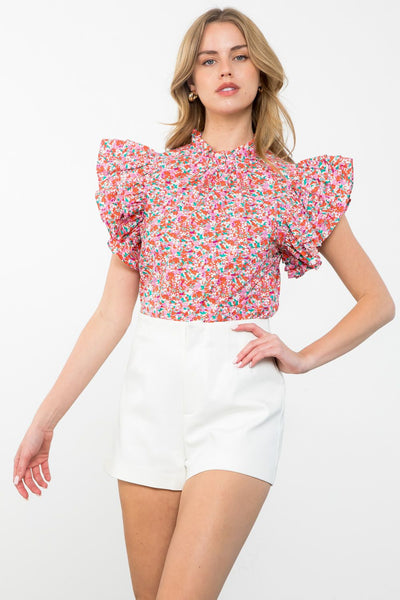 THML Flutter Sleeve Floral Top [lilac]