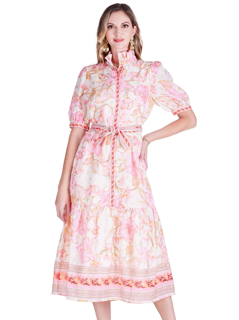 Jade Button Front Aloha Bloom Midi Dress