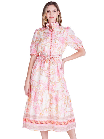 Jade Button Front Aloha Bloom Midi Dress