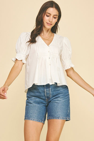 PINCH Pin Tucked Detail Button Front Top