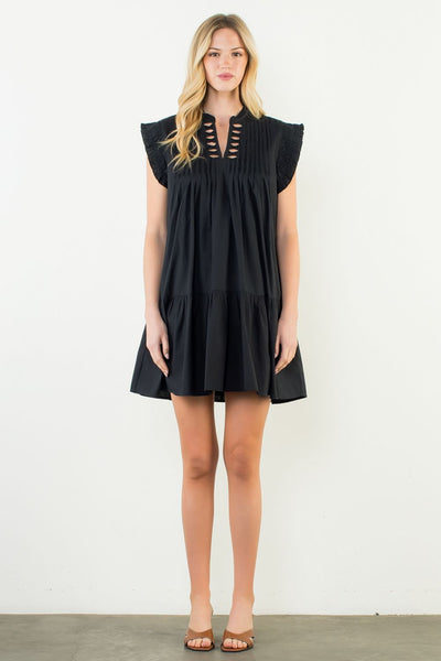 THML Pleated Dress With Bow Detail