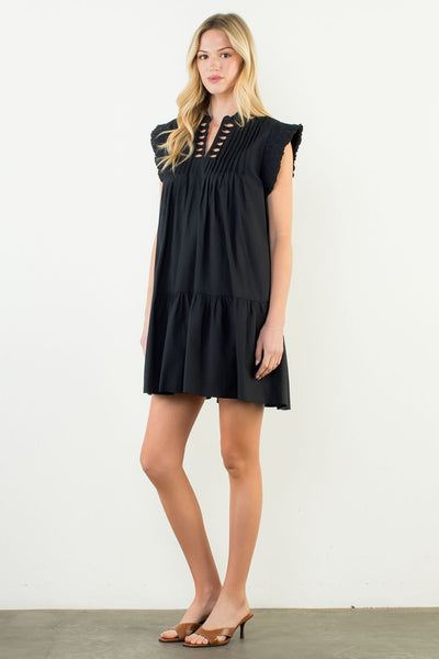 THML Pleated Dress With Bow Detail