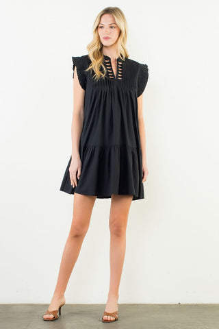 THML Pleated Dress With Bow Detail