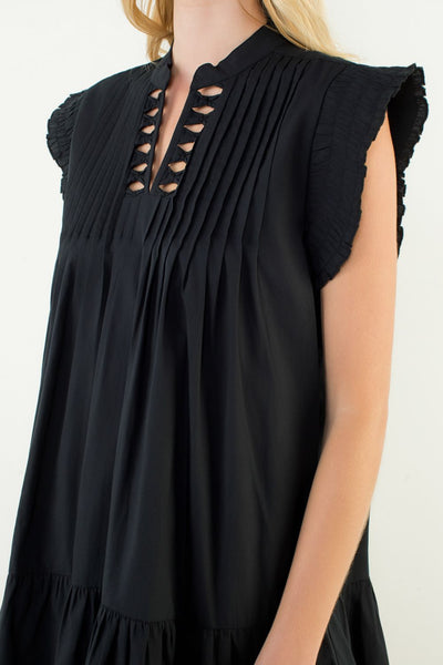 THML Pleated Dress With Bow Detail