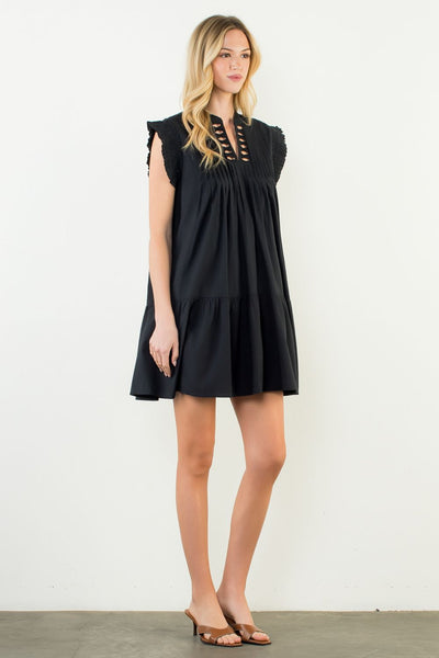 THML Pleated Dress With Bow Detail