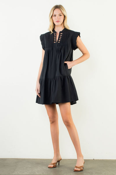 THML Pleated Dress With Bow Detail