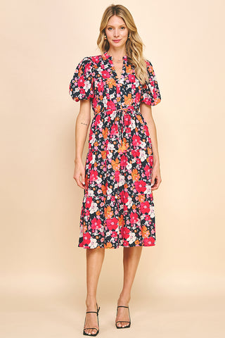 PINCH Short Sleeve Floral Print Midi Dress