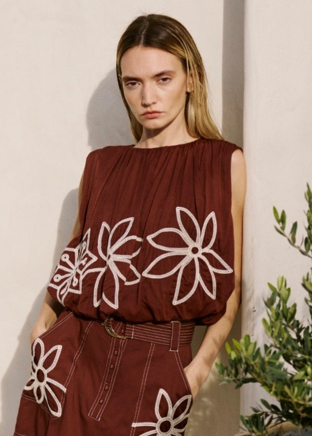 Ciebon Embroidered Bubble Hem Top