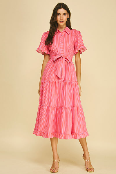 PINCH Striped Tiered Midi Dress