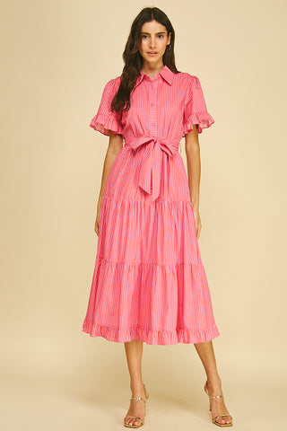 PINCH Striped Tiered Midi Dress