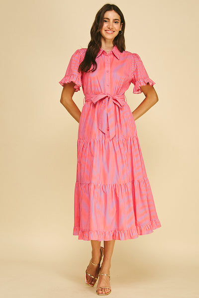 PINCH Striped Tiered Midi Dress