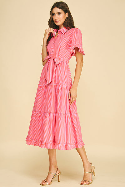 PINCH Striped Tiered Midi Dress